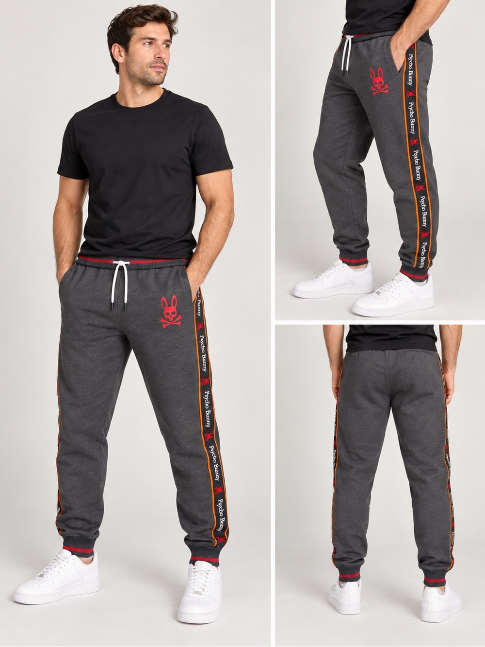 Psycho Bunny Men’s XL Charcoal Logo Tape Jogger Sweatpants